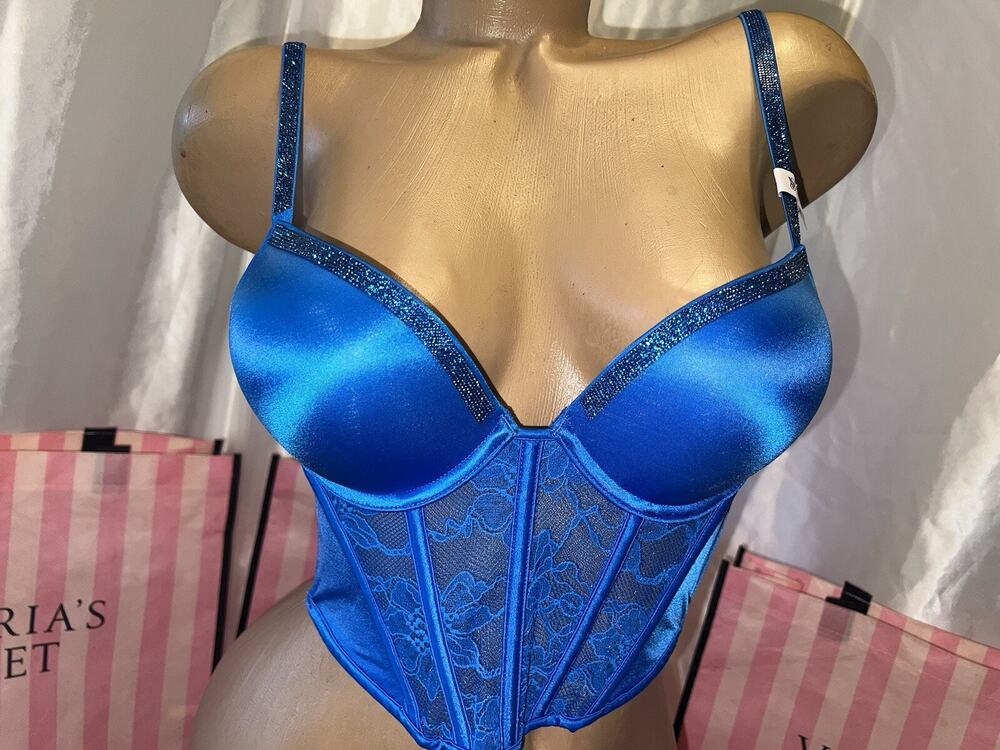 Victoria's Secret Bombshell Bra Corset Bling Ocean Blue 34D